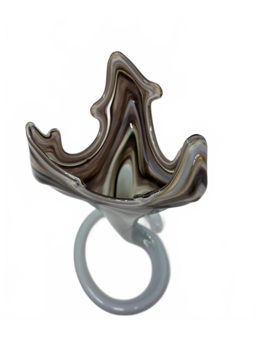 Vintage Hand Blown Art Glass Vase Trumpet Shape Swirl Brown Gray 10.75" - Picture 5 of 7